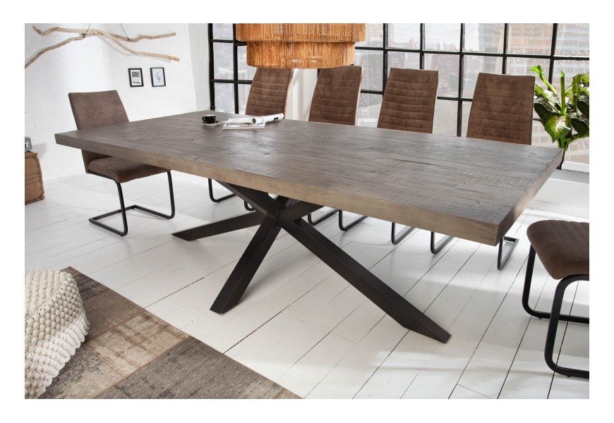 Moderný sivohnedý dlhý jedálenský stôl Comedor s industriálnymi čiernymi nohami