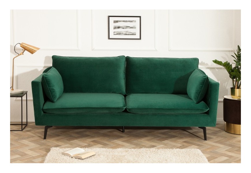 Retro zamatov&aacute; zelen&aacute; sedačka Ribble na nožičk&aacute;ch 210cm