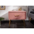 Art-deco nočn&yacute; stol&iacute;k Ribble z ružov&eacute;ho zamatu so z&aacute;suvkou 45cm