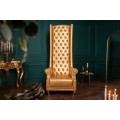 Chesterfield dizajnov&eacute; kreslo Royal z ekokože zlatej farby 189cm