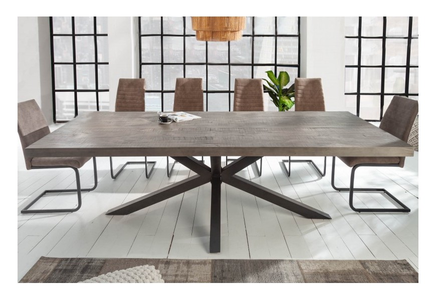 Moderný masívny dlhý jedálesnký stôl Comedor v šedohnedom odtieni s čiernymi nohami z kovu