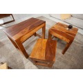 Vidiecka dizajnová sada troch príručných stolíkov Sheesham z masívneho palisandrového dreva 45cm