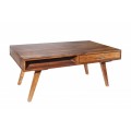 Retro konferenčný stolík Eden z masívneho dreva sheesham so zásuvkou a poličkou 100cm