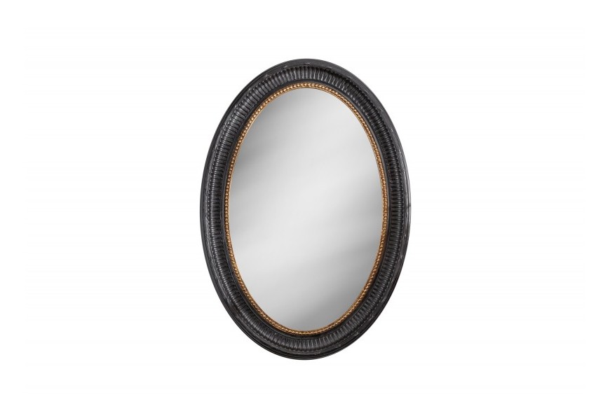 Štýlové barokové oválne zrkadlo Windham s vyrezávaným rámom v čierno-zlatom odtieni