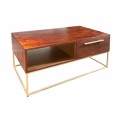Art-deco dizajnový konferenčný stolík Alyr z masívneho dreva so zlatými kovovými prvkami 110cm