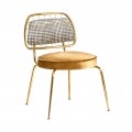 Luxusná jedálenská kovová stolička Brilon s lesklým zlatým povrchom a zamatovým poťahom v Art-deco štýle