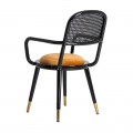 Art-deco jedálenská stolička Brilon z čierneho dreva s horčicovým poťahom 89cm