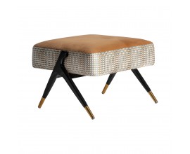 Jedinečný luxusný Art-deco taburet Brilon s geometrickým vzorom na zamatovom poťahu v hnedožltom odtieni