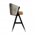 Art-deco luxusná barová stolička Brilon v horčicovom poťahu so vzorom na vysokých drevených nohách 107cm