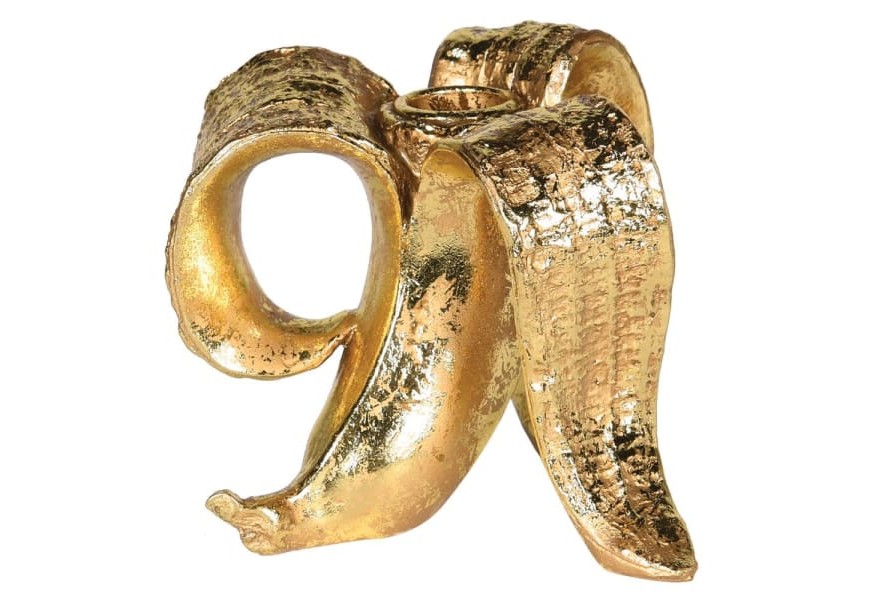 Dizajnový glamour stojan na sviečku Bananas v tvare banánovej šupky v zlatej farbe 10 cm