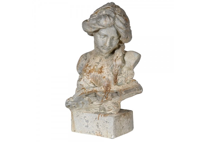 Vintage antická dekoračná busta ženy Aldea zo živice v prírodných tónoch