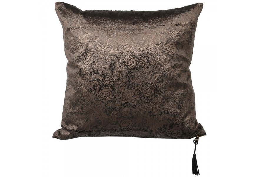 Štýlový medeno-čierny vankúš so ornamentálnym vzorom Paisley 40cm