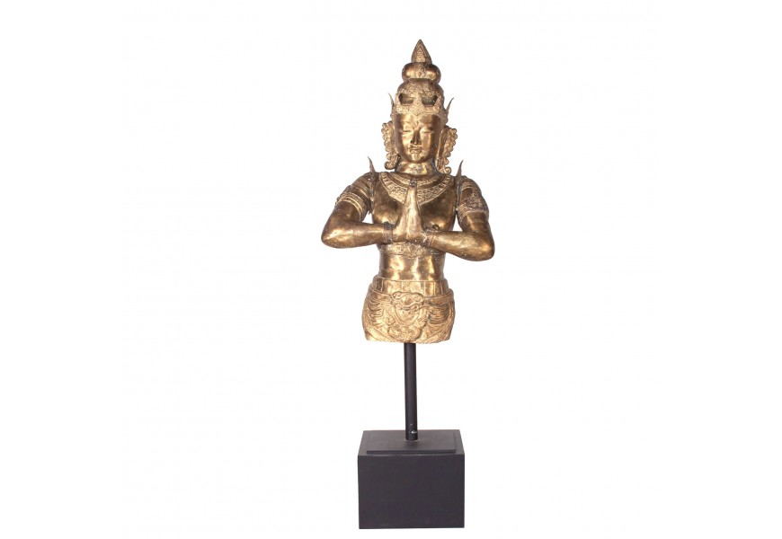 Luxusná antická socha Diosa v zlatom odtieni na vysokom podtavci z kovu