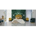 Art-deco luxusné zelené ľanové kreslo Edolo so zlatou podstavou 76cm