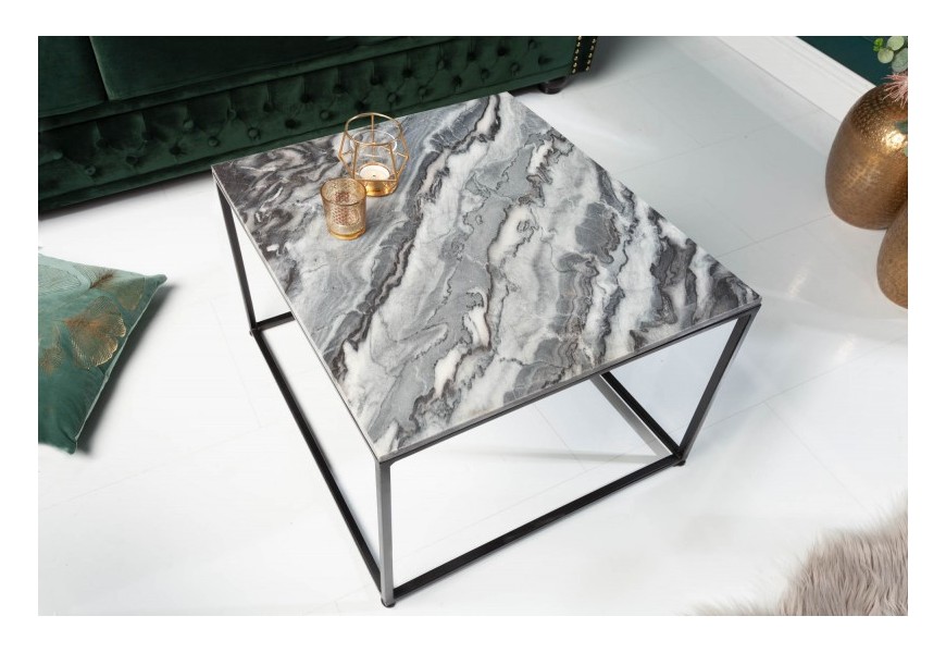 DIzajnový štvorcový art-deco konferenčný stolík Elements Gris z lešteného mramoru sivej farby