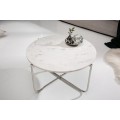 Art-deco biely kruhový konferenčný stolík Jaspe s mramorovou doskou a nohami z kovu 62cm