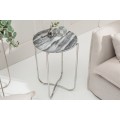 Art-deco luxusný príručný stolík Jaspe so sivou mramorovou doskou a striebornou konštrukciou z kovu 38cm