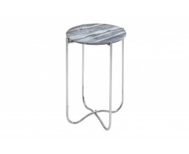 Art-deco luxusný príručný stolík Jaspe so sivou mramorovou doskou a striebornou konštrukciou z kovu 38cm