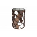 Štýlový Art-deco okrúhly príručný stolík Escama s bronzovou dekoratívnou konštrukciou a doskou zo skla