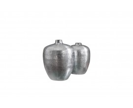 Orientálny set dvoch kovových váz Retrivee so strieborným kladivkovým povrchom 33cm