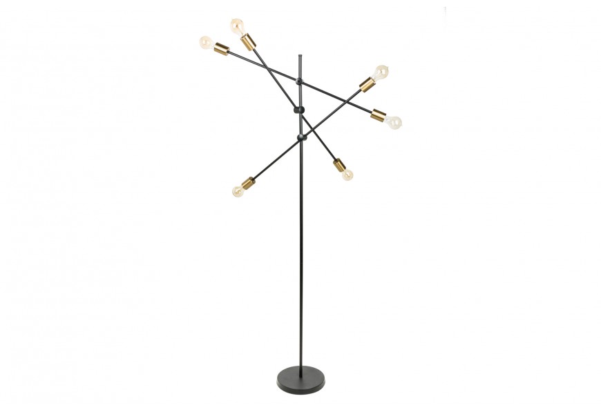 Minimalistická čierna stojaca lampa Elke s variabilnými ramenami v čierno-zlatom odtieni