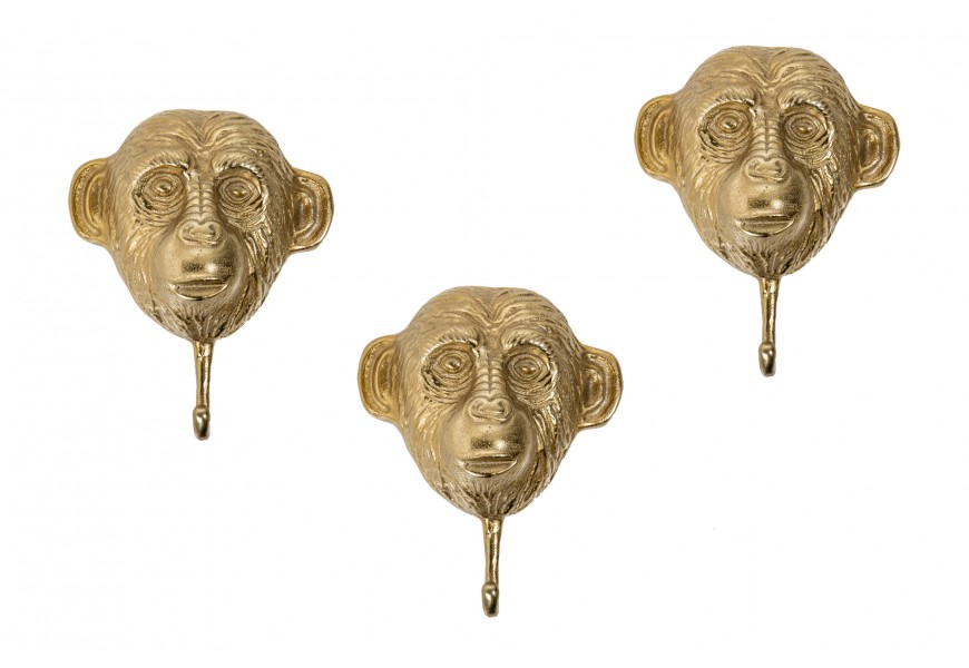 Jedinečná zlatá sada vešiakov Majenga v tvare roztomilých opičích hláv