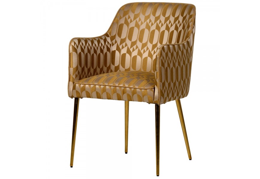 Štýlová Art-deco jedálenská stolička Glamoure I s geoemetrickým poťahom v zlatom prevedení