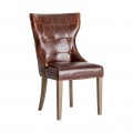 Hnedá jedálenská stolička z pravej kože v lesku s chesterfield prešívaním Zagra
