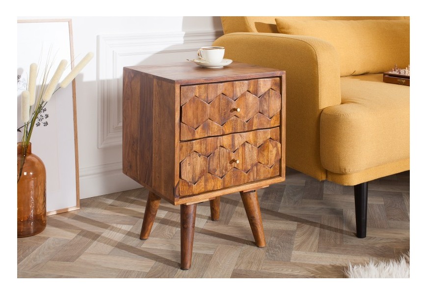 Nadčasový nočný stolík Mozaika z masívneho dreva palisander