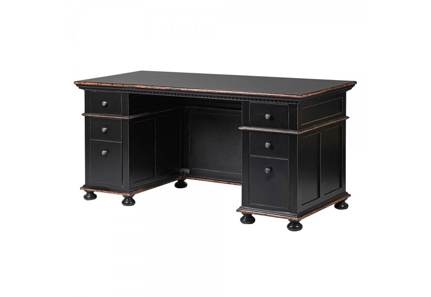 Jedinečný luxusný tmavý pracovný stôl Wielton Vintage z masívu v rustikálnom štýle so zásuvkami