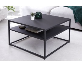 Nadčasový a minimalistický čierny štvorcový konferenčný stolík Industria Durante s policou z kovu v industriálnom štýle