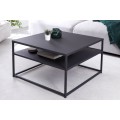 Nadčasový a minimalistický čierny štvorcový konferenčný stolík Erippe s policou z kovu v industriálnom štýle