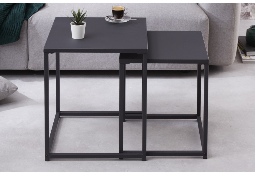 Industriálny dizajnový set čiernych konferenčných stolíkov Erippe z kovu 40cm