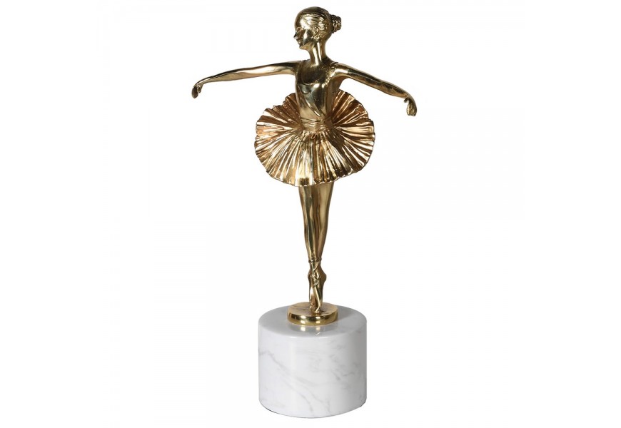 Jedinečná soška točiacej sa baleríny Lake v zlatom prevedení na mramorovom podstavci