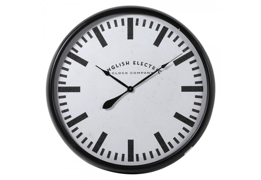 Dizajnové retro závesné hodiny Everlest s bielo-čiernym kruhovým minimalistickým ciferníkom