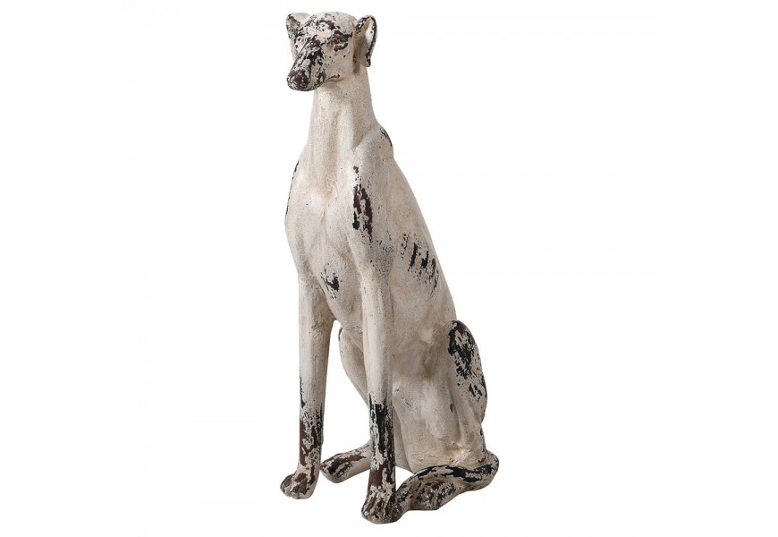 Luxusná bledá socha Chadora v tvare sediaceho psa v štýle vintage