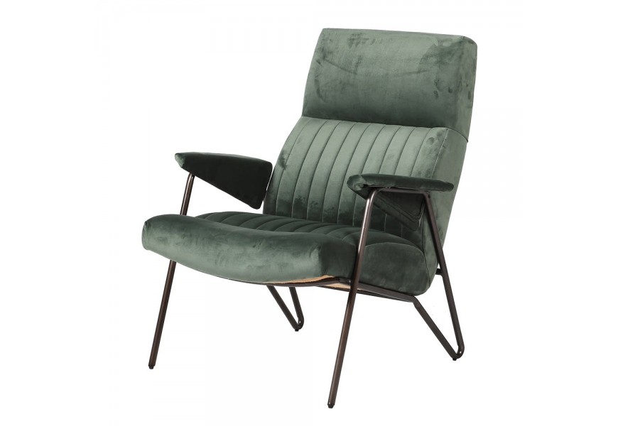 Zelené retro prešívané kreslo Secto s opierkami a čiernou konštrukciou z kovu