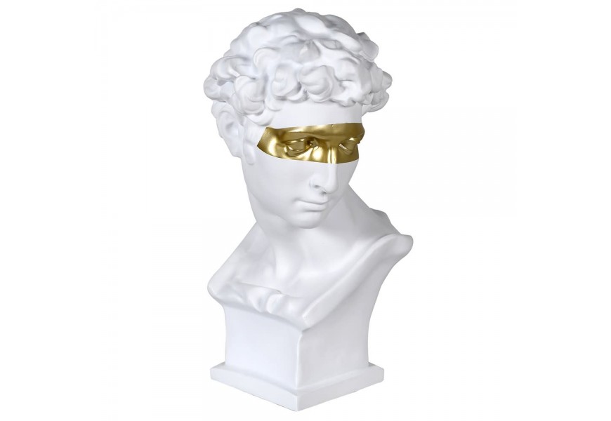 Jedinečná biela antická soška Cabez v tvare busty s moderným zlatým detailom