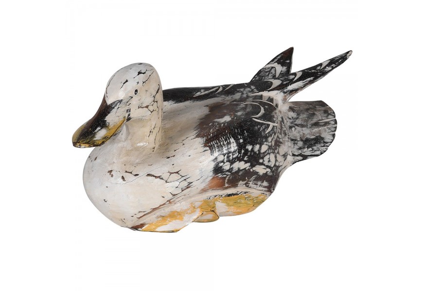 Jedinečná vintage kačica Anatra z teakového dreva a bambusu v čierno-bielom prevedení