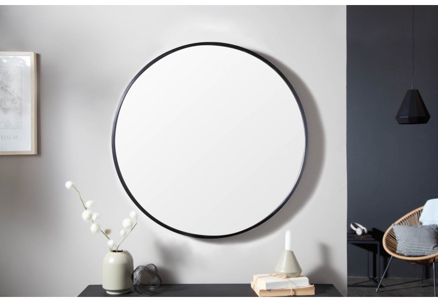 Nadčasové a moderné kruhové nástenné zrkadlo Smialls v minimalistickom tenkom čiernom ráme