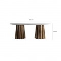 Art-deco zlatý jedálenský stôl Lezey s oválnou mramorovou doskou v bledom odtieni 200cm