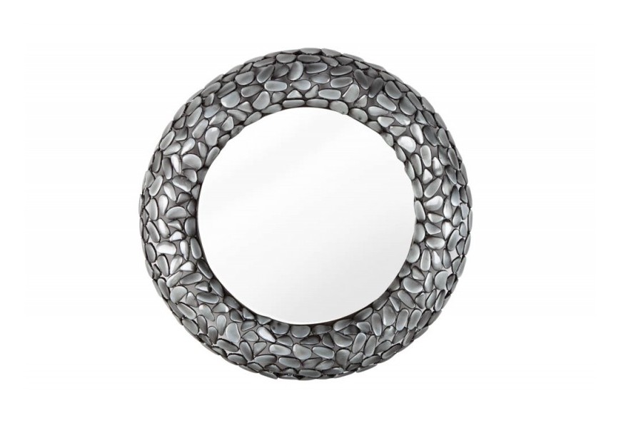 Dizajnové industriálne nástenné zrkadlo Riverstone v okrúhlom kovovom ráme sivej farby