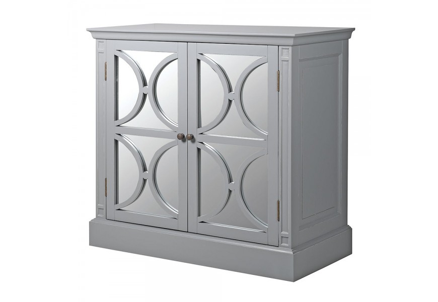 Elegantná art-deco skrinka Riva Gris obdĺžnikového tvaru v sivej farbe so zrkadlovými dvierkami