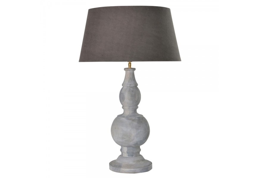Štýlová klasická stolná lampa Nadine z mangového masívu sivej farby a s tmavosivým tienidlom