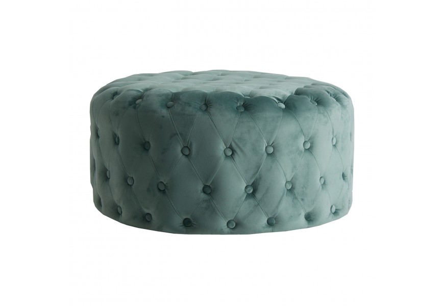 Luxusný kruhový zamatový tyrkysový taburet Todi s Chesterfield prešívaním