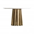 Art-deco luxusný okrúhly jedálenský stôl Lezey s kruhovou mramorovou doskou a zlatou podstavou 120cm