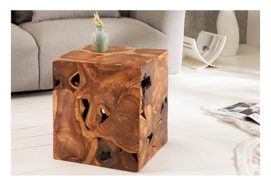 Vidiecky masívny príručný stolík Vezelay z teakového dreva 40cm