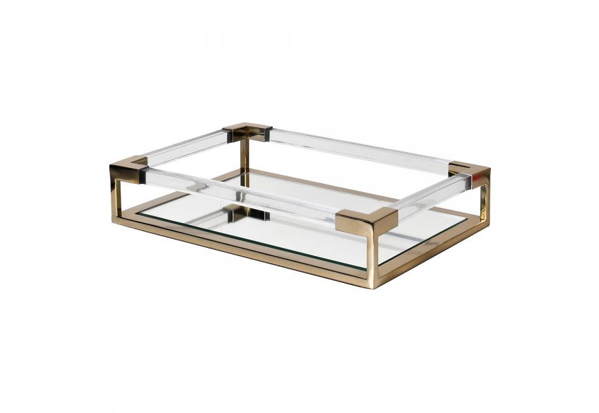 Art-deco zlat&yacute; sklenen&yacute; podnos Lucy obdĺžnikov&eacute;ho tvaru 50cm