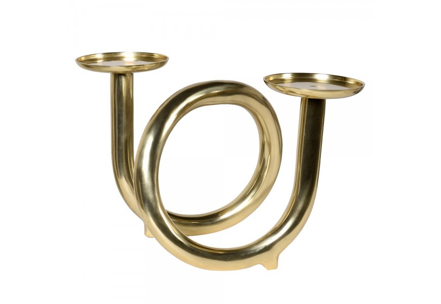 Art-deco luxusn&yacute; dvojit&yacute; svietnik Leeland zlatej farby z kovu 34cm 