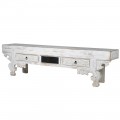 Luxusná provensálska lavica Harold bielej farbe z masívneho dreva s ornamentálnym vyrezávaním a tromi zásuvkami
